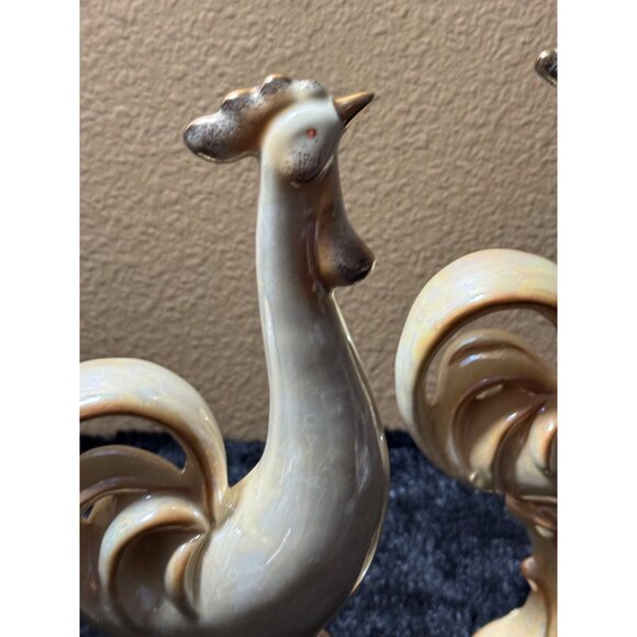 Vintage Norcrest Mid-Century Modern Ceramic Rooster Figurines - Pair Of 2 - Picture 4 of 12